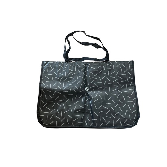 Lululemon Reusable Shopping Tote Bag Black White Logo Print Carry All - Picture 1 of 2